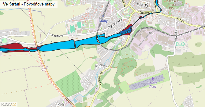 Ve Stráni - záplavové mapy stoleté vody
