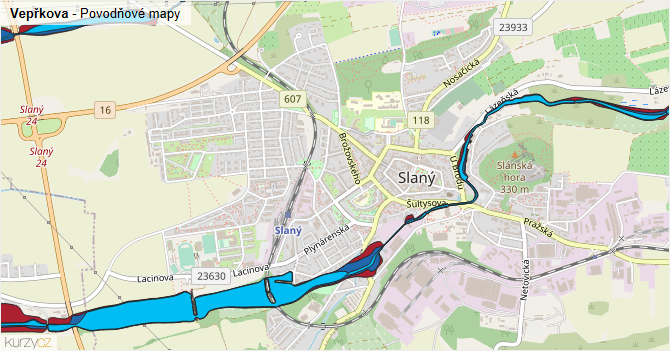 Vepřkova - záplavové mapy stoleté vody