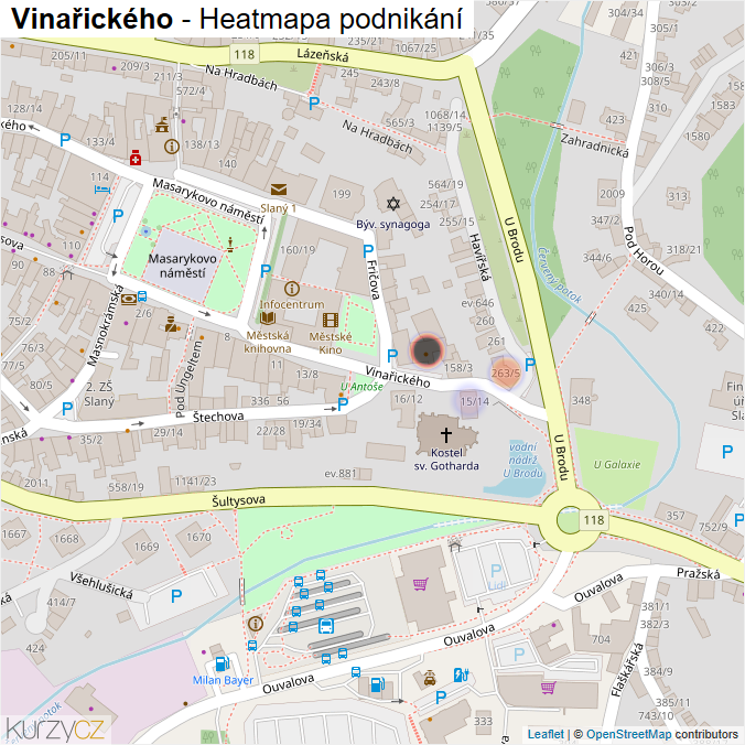 Mapa Vinařického - Firmy v ulici.