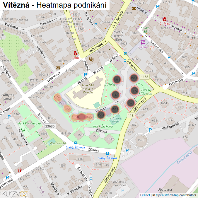 Mapa Vítězná - Firmy v ulici.
