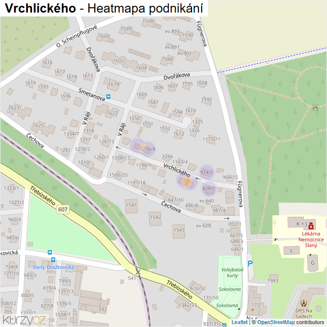 Mapa Vrchlického - Firmy v ulici.