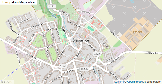 Evropská - mapa ulice