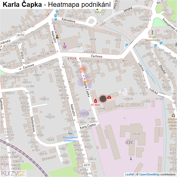 Mapa Karla Čapka - Firmy v ulici.