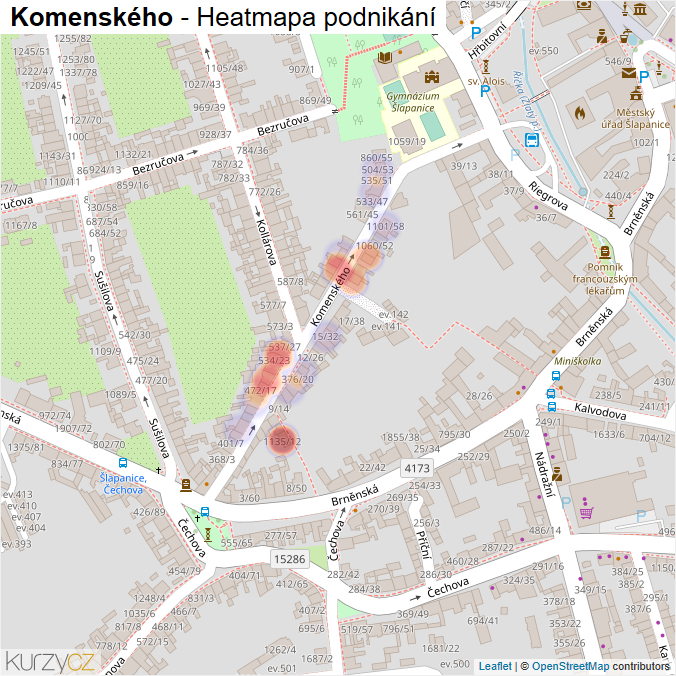 Mapa Komenského - Firmy v ulici.