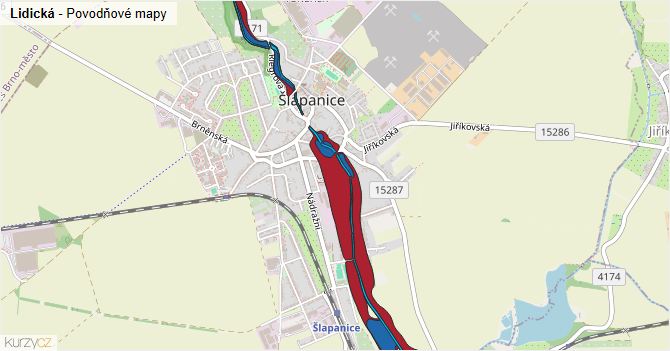 Lidická - záplavové mapy stoleté vody
