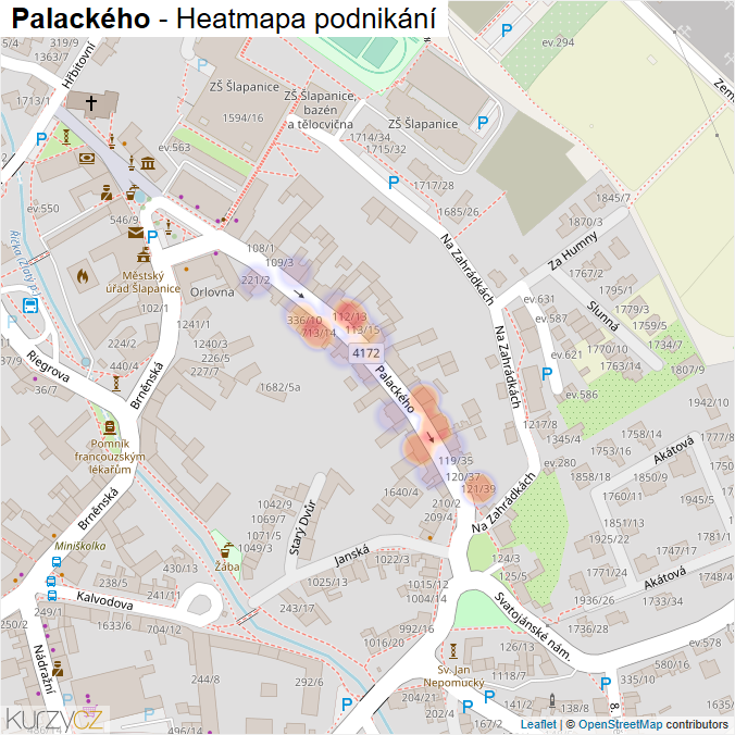 Mapa Palackého - Firmy v ulici.