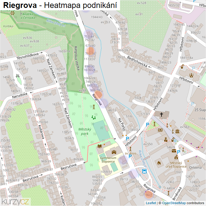 Mapa Riegrova - Firmy v ulici.