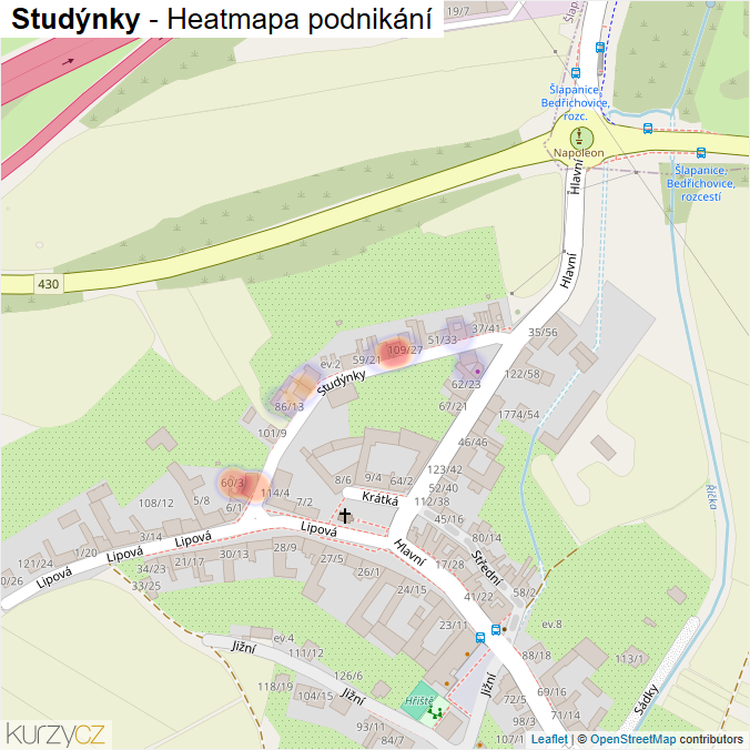 Mapa Studýnky - Firmy v ulici.