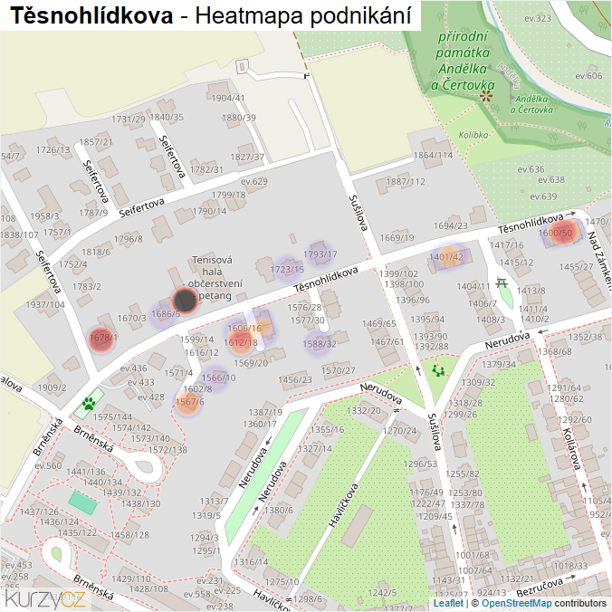 Mapa Těsnohlídkova - Firmy v ulici.