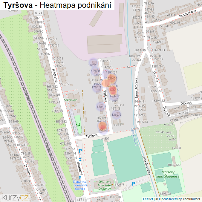 Mapa Tyršova - Firmy v ulici.