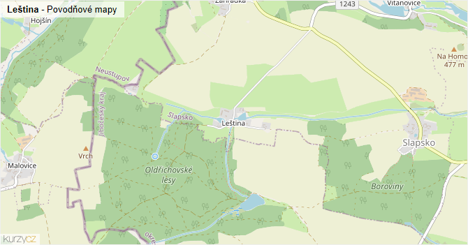 Leština - záplavové mapy stoleté vody