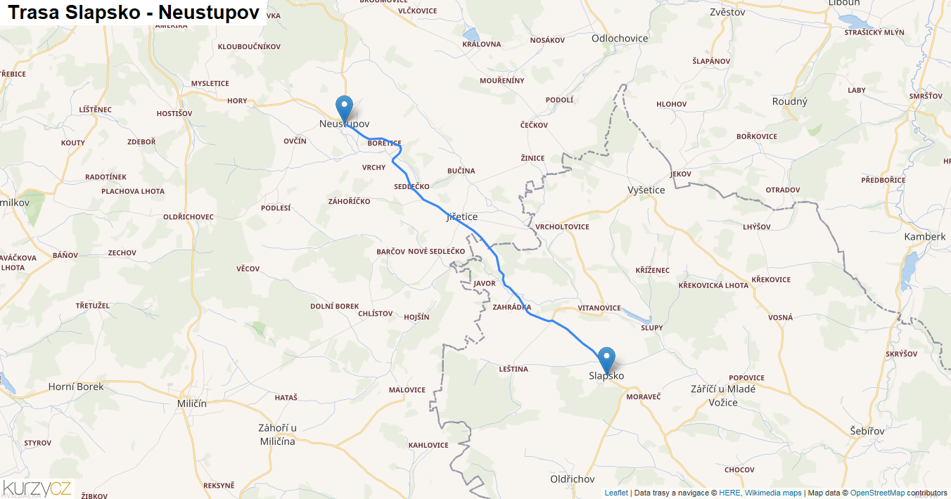 Slapsko-Neustupov, mapa trasy