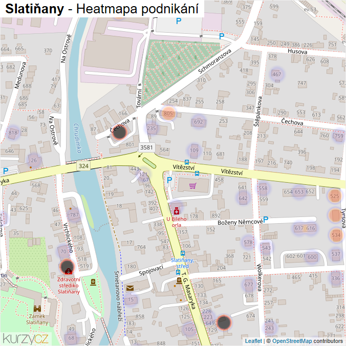 Mapa Slatiňany - Firmy v obci.