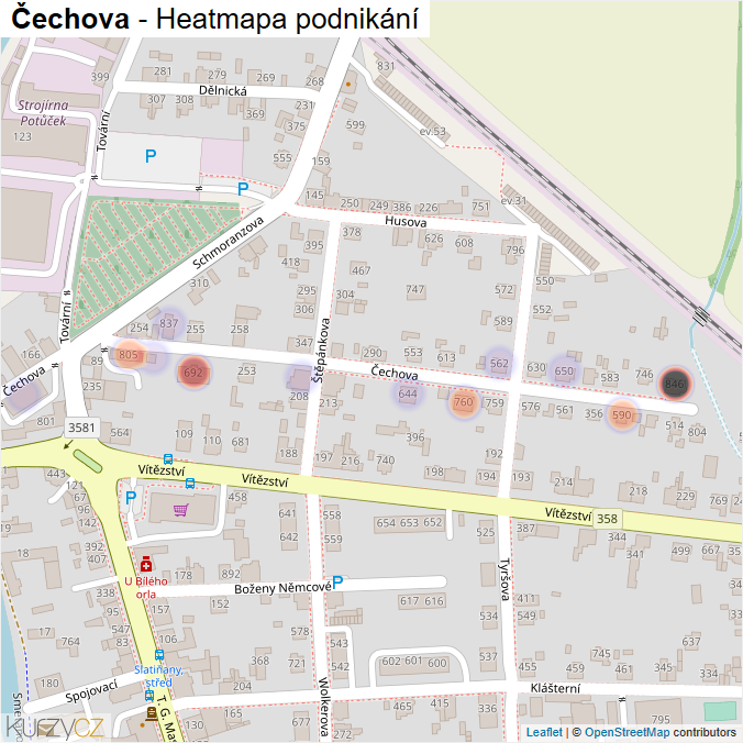 Mapa Čechova - Firmy v ulici.