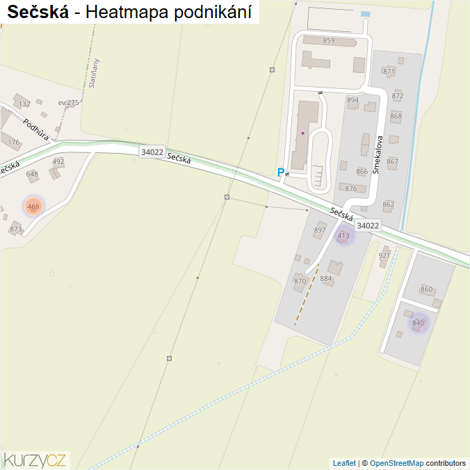 Mapa Sečská - Firmy v ulici.