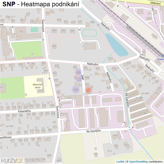 Mapa SNP - Firmy v ulici.