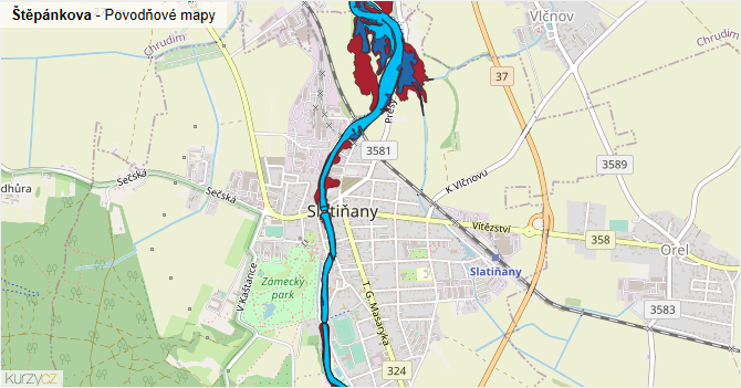 Štěpánkova - záplavové mapy stoleté vody