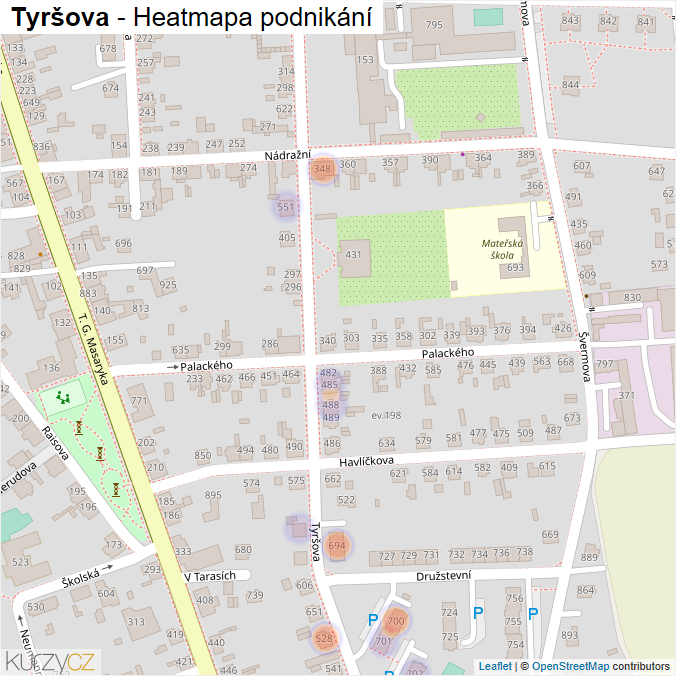 Mapa Tyršova - Firmy v ulici.