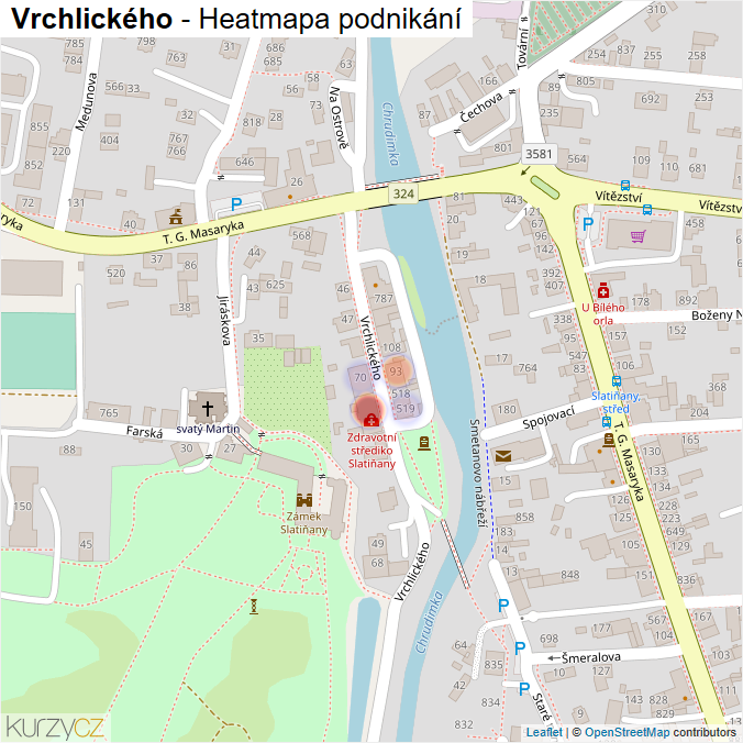 Mapa Vrchlického - Firmy v ulici.