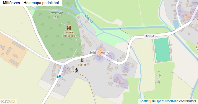 Milíčeves - mapa podnikání