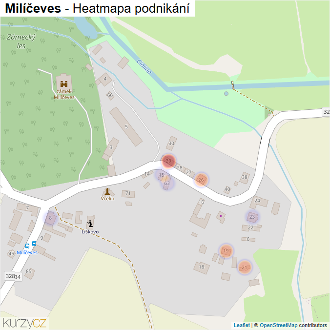 Mapa Milíčeves - Firmy v části obce.