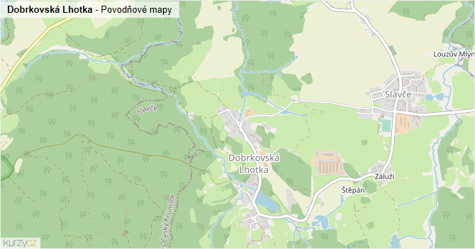 Dobrkovská Lhotka - záplavové mapy stoleté vody