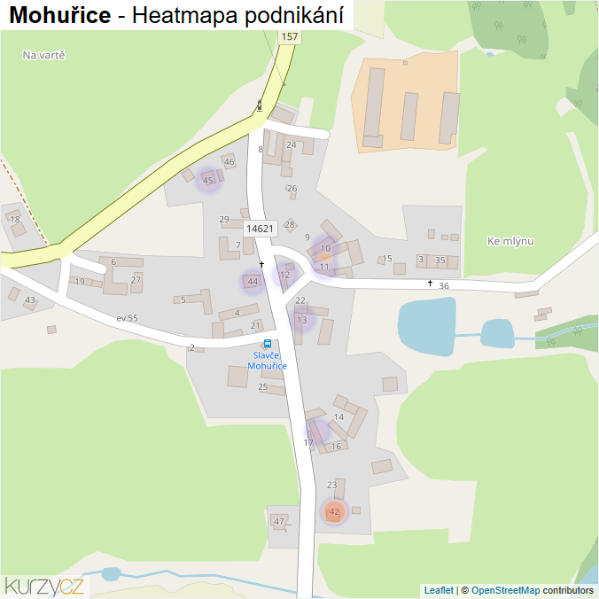 Mapa Mohuřice - Firmy v části obce.