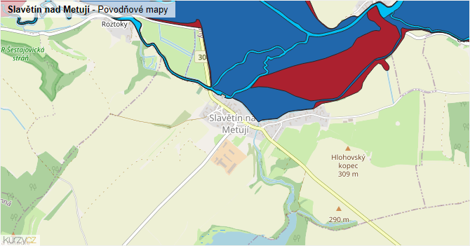 Slavětín nad Metují - záplavové mapy stoleté vody