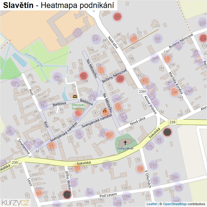 Mapa Slavětín - Firmy v části obce.