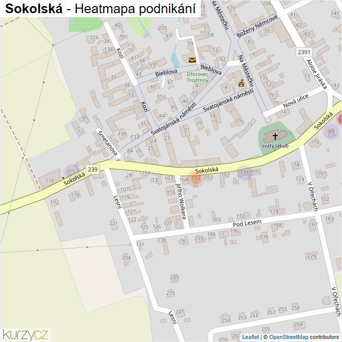 Mapa Sokolská - Firmy v ulici.