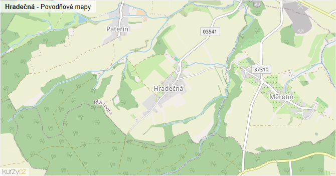 Hradečná - záplavové mapy stoleté vody