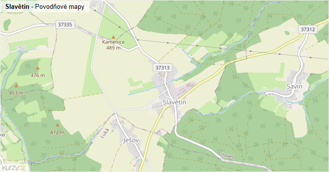 Slavětín - záplavové mapy stoleté vody