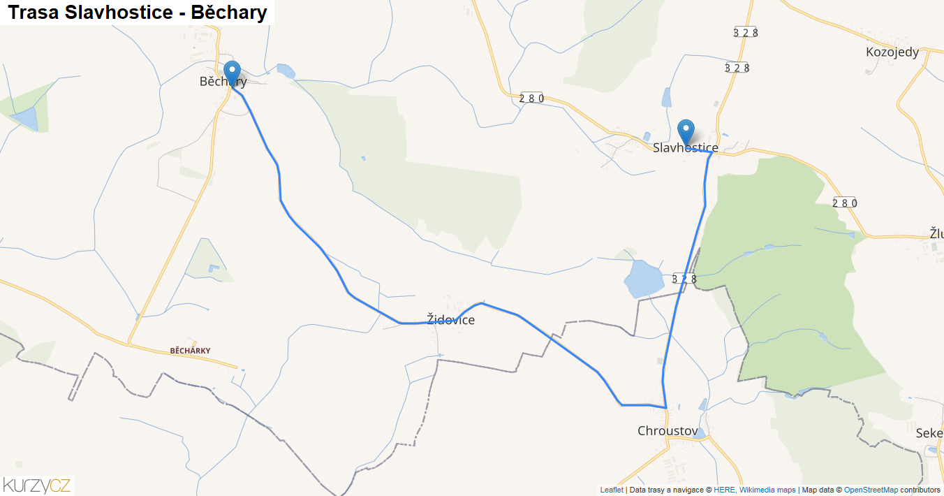 Slavhostice-Běchary, mapa trasy