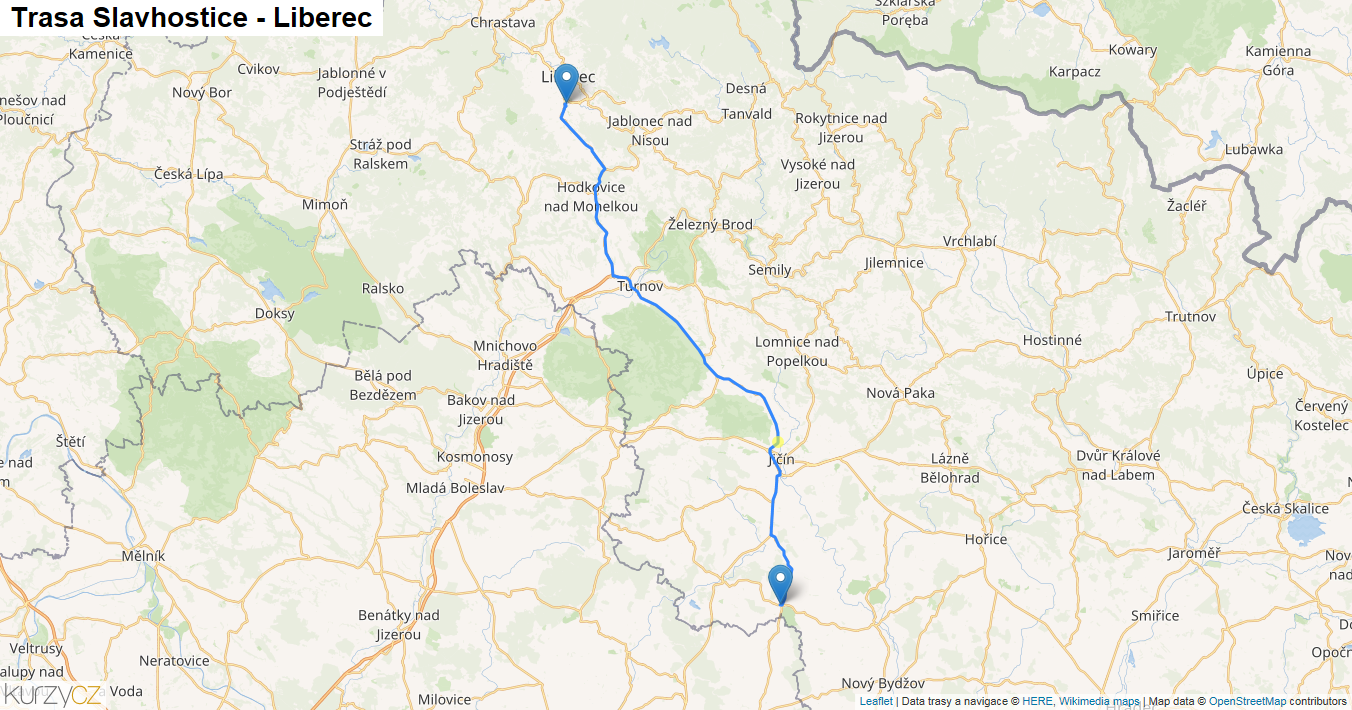 Slavhostice-Liberec, mapa trasy