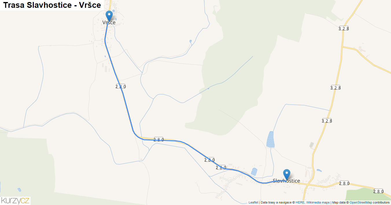Slavhostice-Vršce, mapa trasy
