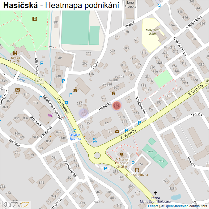 Mapa Hasičská - Firmy v ulici.