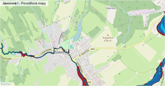 Javorová I - záplavové mapy stoleté vody