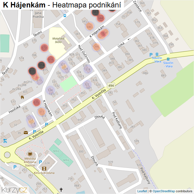 Mapa K Hájenkám - Firmy v ulici.