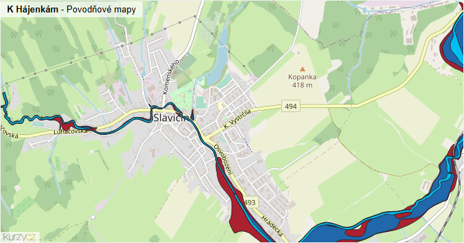 K Hájenkám - záplavové mapy stoleté vody