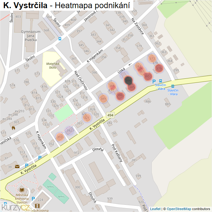Mapa K. Vystrčila - Firmy v ulici.