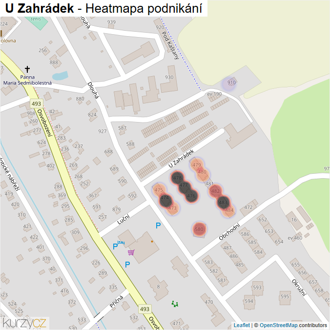 Mapa U Zahrádek - Firmy v ulici.