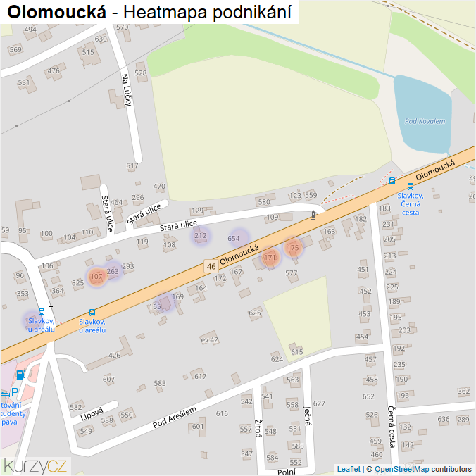 Mapa Olomoucká - Firmy v ulici.