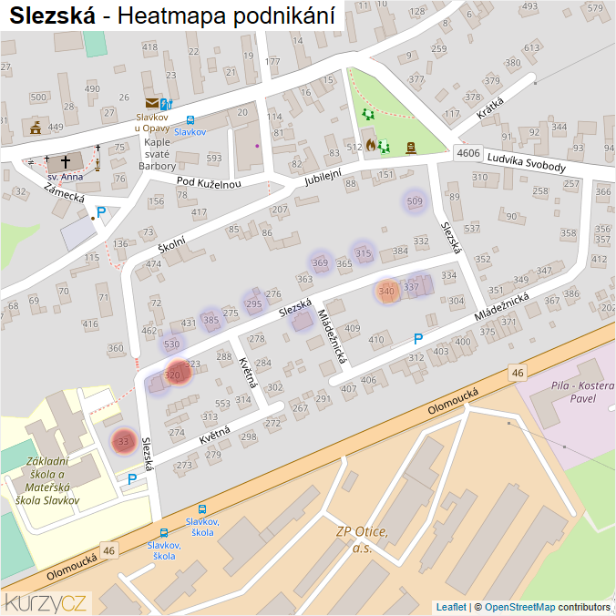 Mapa Slezská - Firmy v ulici.