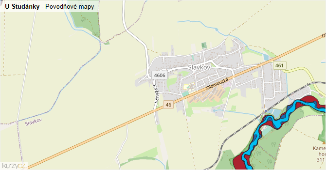 U Studánky - záplavové mapy stoleté vody