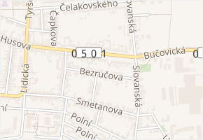 Bezručova v obci Slavkov u Brna - mapa ulice