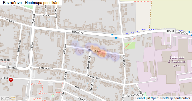 Bezručova - mapa podnikání