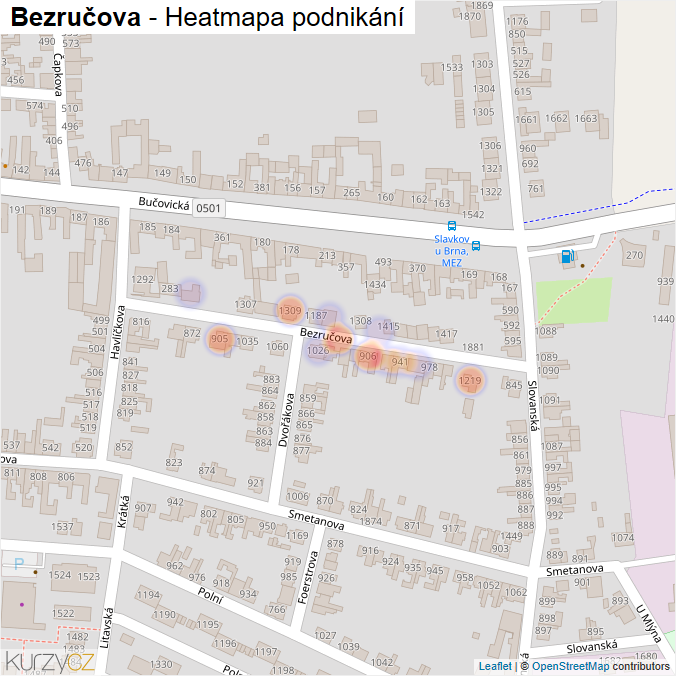 Mapa Bezručova - Firmy v ulici.