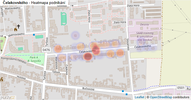 Čelakovského - mapa podnikání
