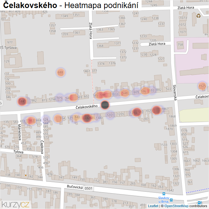 Mapa Čelakovského - Firmy v ulici.