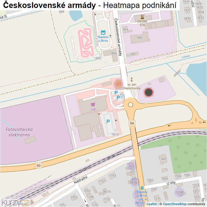 Mapa Československé armády - Firmy v ulici.
